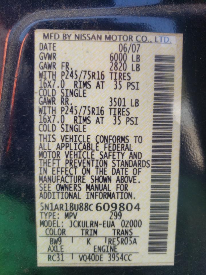 Photo 10 from auction – 2008 NISSAN PATHFINDER with VIN 5N1AR18U88C609804