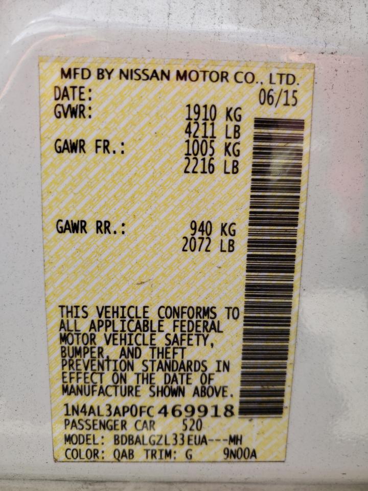 Photo 10 from auction – 2015 NISSAN ALTIMA 2.5 with VIN 1N4AL3AP0FC469918