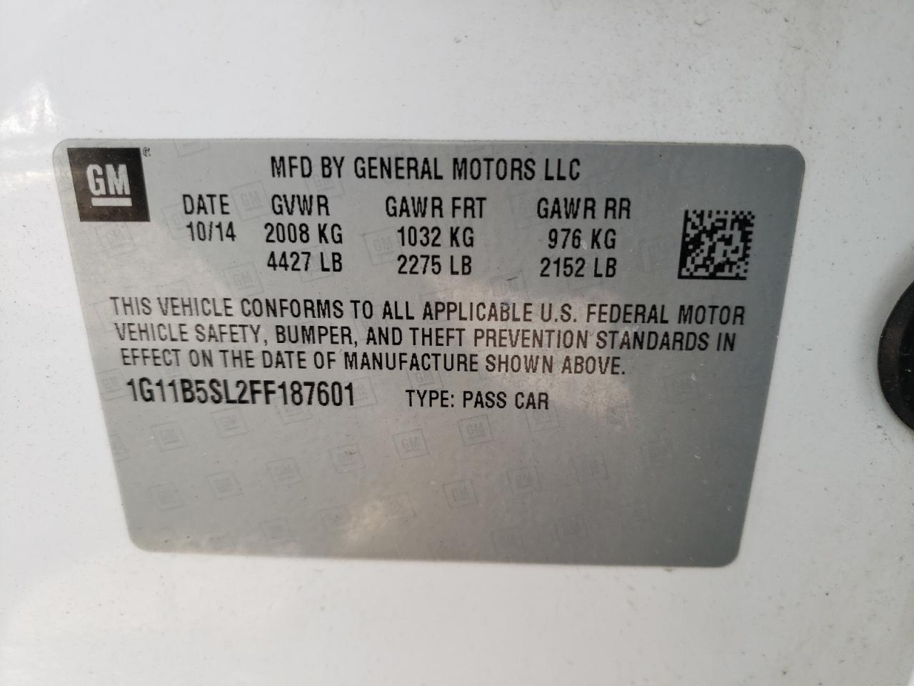 Photo 18 from auction – 2015 CHEVROLET MALIBU LS with VIN 1G11B5SL2FF187601