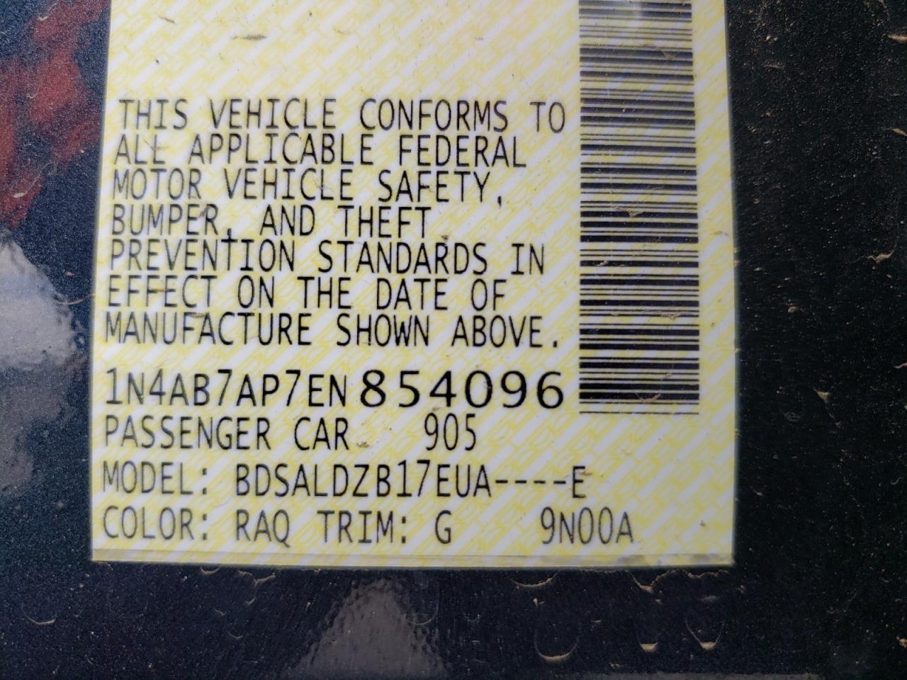 Photo 10 from auction – 2014 NISSAN SENTRA S with VIN 1N4AB7AP7EN854096