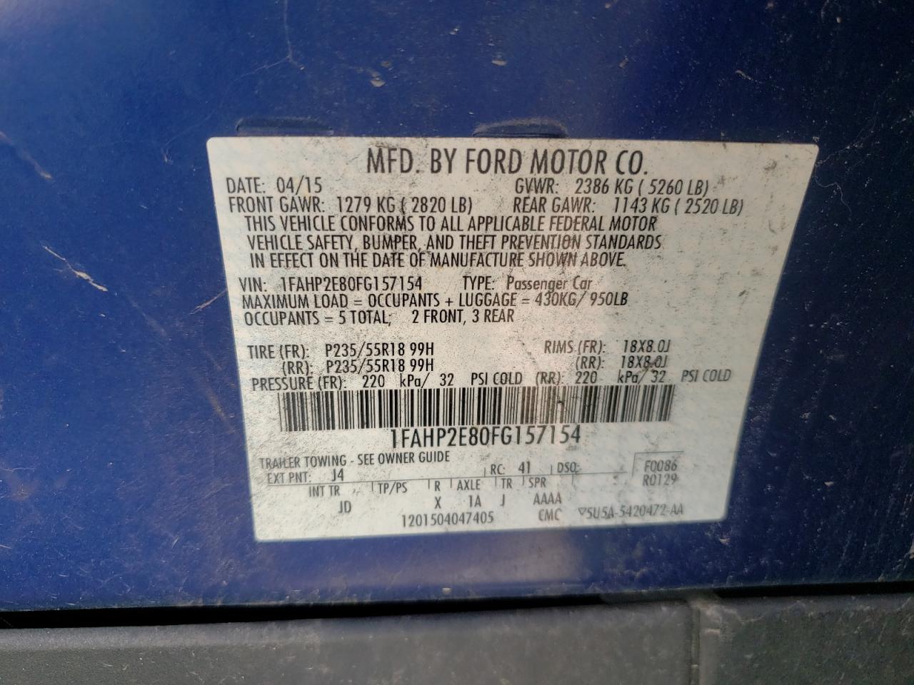 Photo 10 from auction – 2017 FORD TAURUS SEL with VIN 1FAHP2E80FG157154
