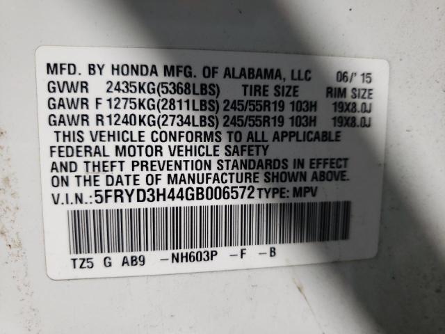 Foto 10 de la subasta – 2016 ACURA MDX TECHNO con VIN 5FRYD3H44GB006572