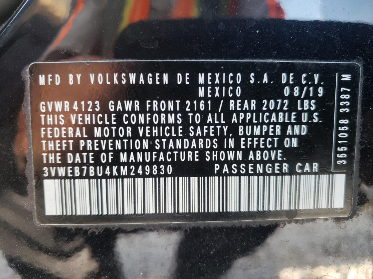 Photo 10 from auction – 2019 VOLKSWAGEN JETTA SEL with VIN 3VWEB7BU4KM249830
