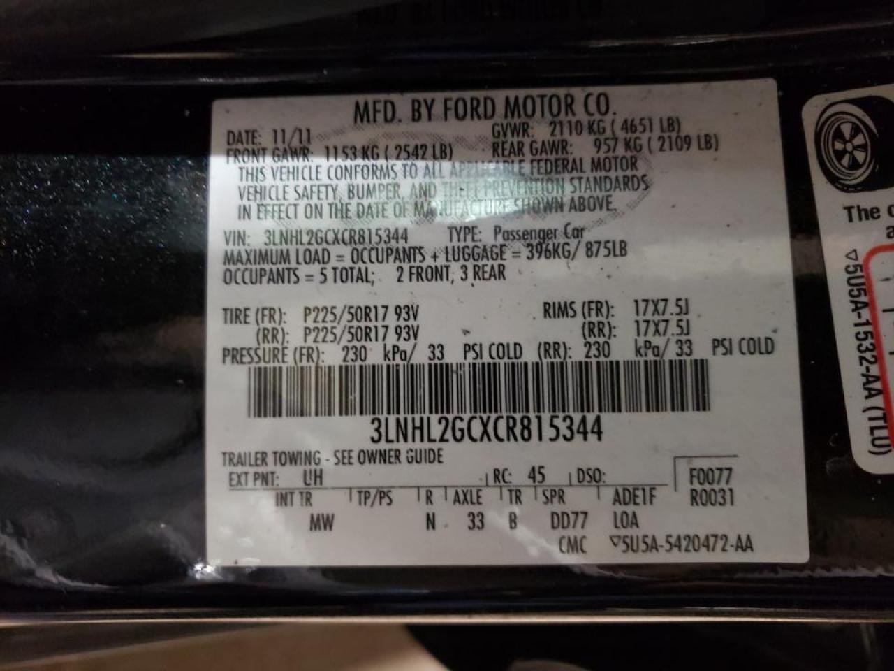 Photo 20 from auction – 2012 LINCOLN MKZ with VIN 3LNHL2GCXCR815344