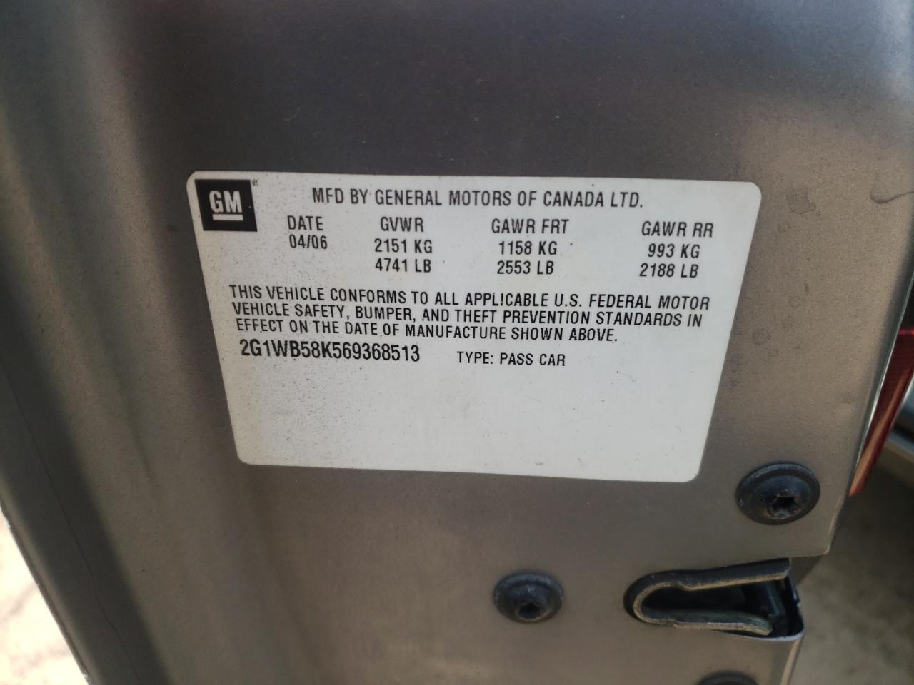 Photo 10 from auction – 2006 CHEVROLET IMPALA with VIN 2G1WB58K569368513