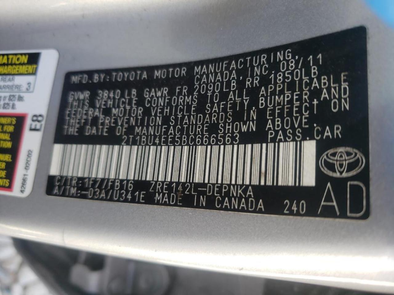 Photo 10 from auction – 2011 TOYOTA COROLLA BA with VIN 2T1BU4EE5BC666563