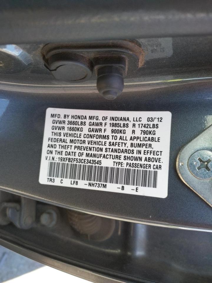 Photo 10 from auction – 2012 HONDA CIVIC LX with VIN 19XFB2F53CE343545