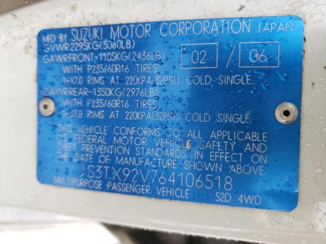 Photo 10 from auction – 2006 SUZUKI XL7 with VIN JS3TX92V764106518