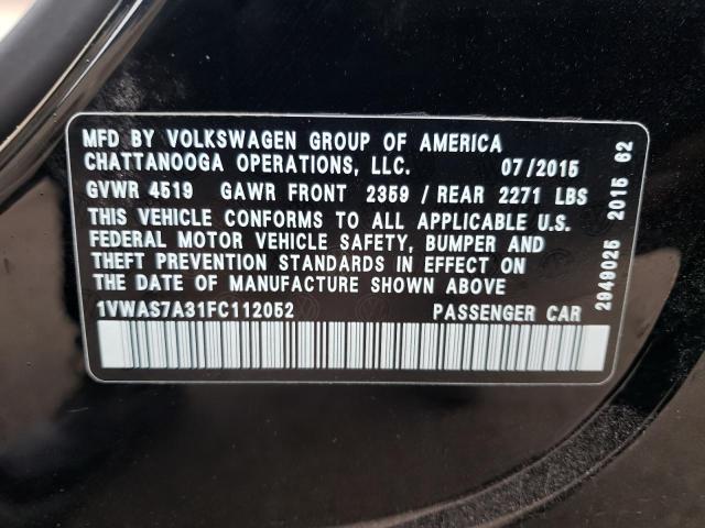 Photo 10 from auction – 2015 VOLKSWAGEN PASSAT S with VIN 1VWAS7A31FC112052