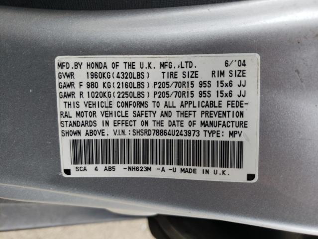 Photo 10 from auction – 2004 HONDA CR-V EX with VIN SHSRD78864U243973