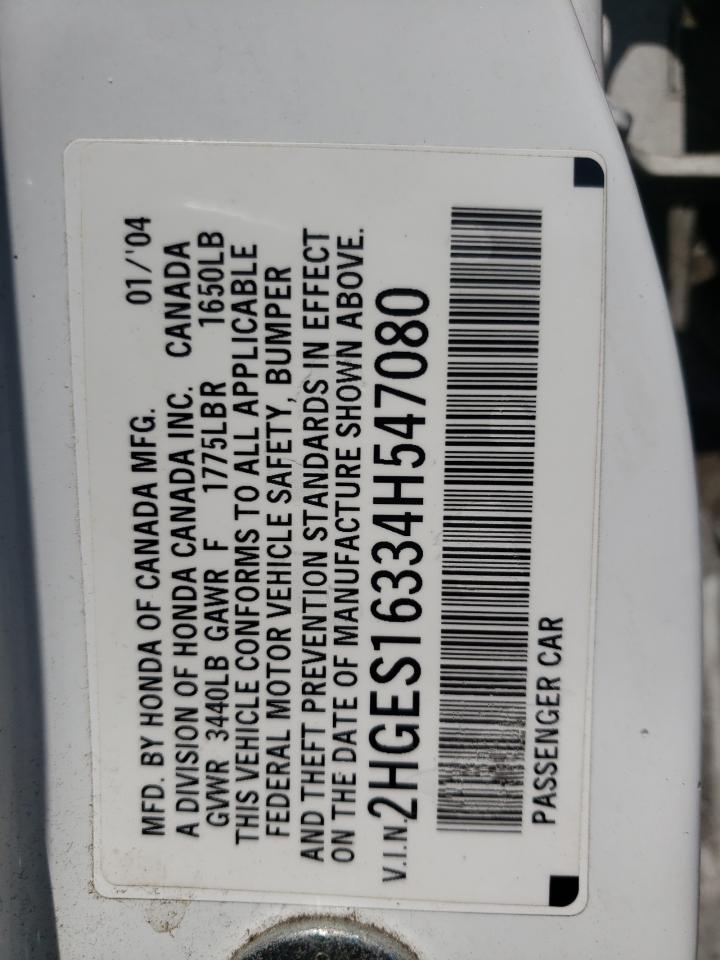 Photo 10 from auction – 2004 HONDA CIVIC DX V with VIN 2HGES16334H547080
