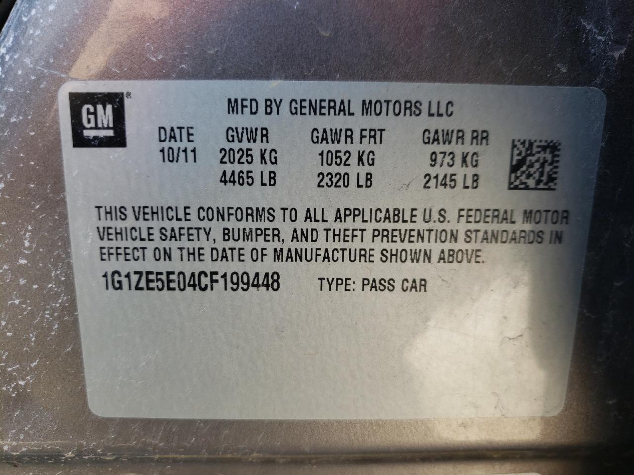 Photo 10 from auction – 2012 CHEVROLET MALIBU LTZ with VIN 1G1ZE5E04CF199448