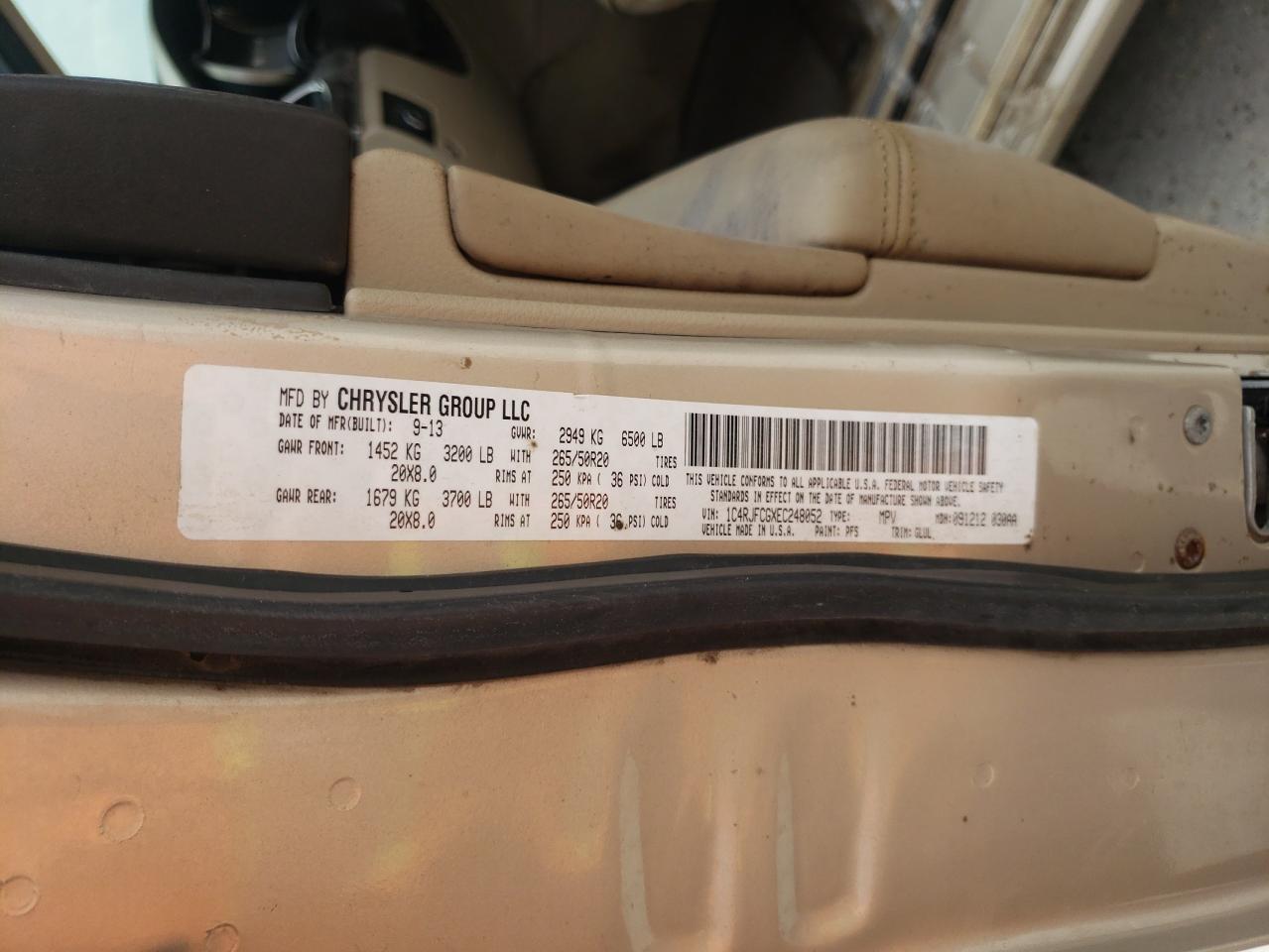 Photo 11 from auction – 2014 JEEP GRAND CHER with VIN 1C4RJFCGXEC248052