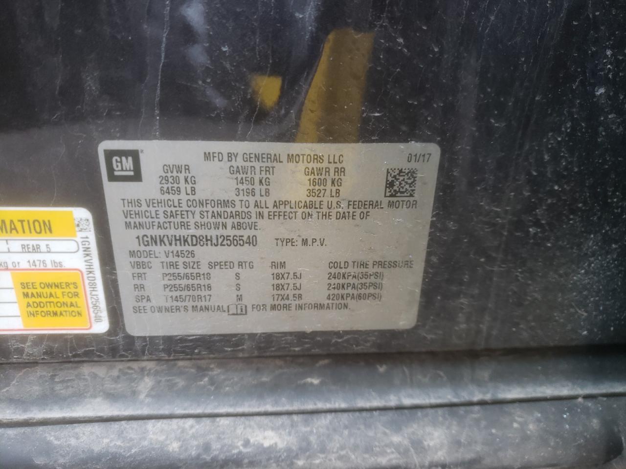 Photo 10 from auction – 2017 CHEVROLET TRAVERSE L with VIN 1GNKVHKD8HJ256540