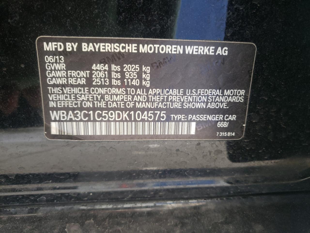 Photo 10 from auction – 2013 BMW 328 I SULE with VIN WBA3C1C59DK104575