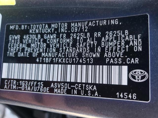 Photo 10 from auction – 2012 TOYOTA CAMRY BASE with VIN 4T1BF1FKXCU174513