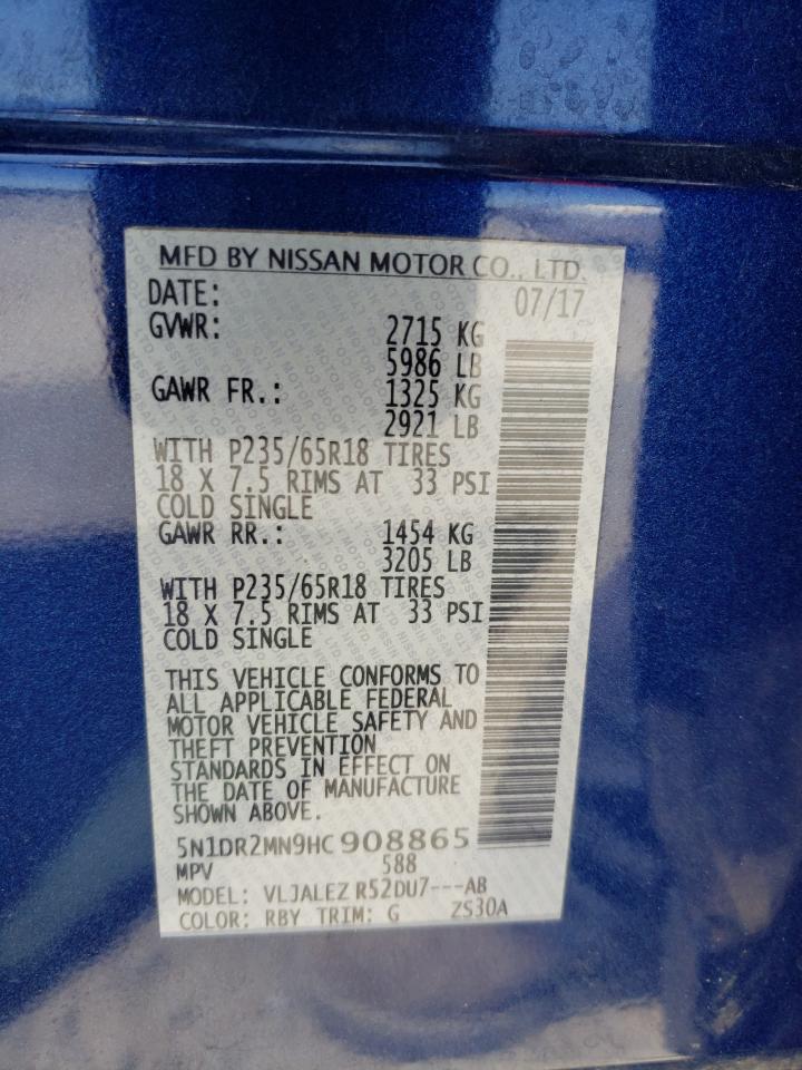 Photo 10 from auction – 2017 NISSAN PATHFINDER with VIN 5N1DR2MN9HC908865