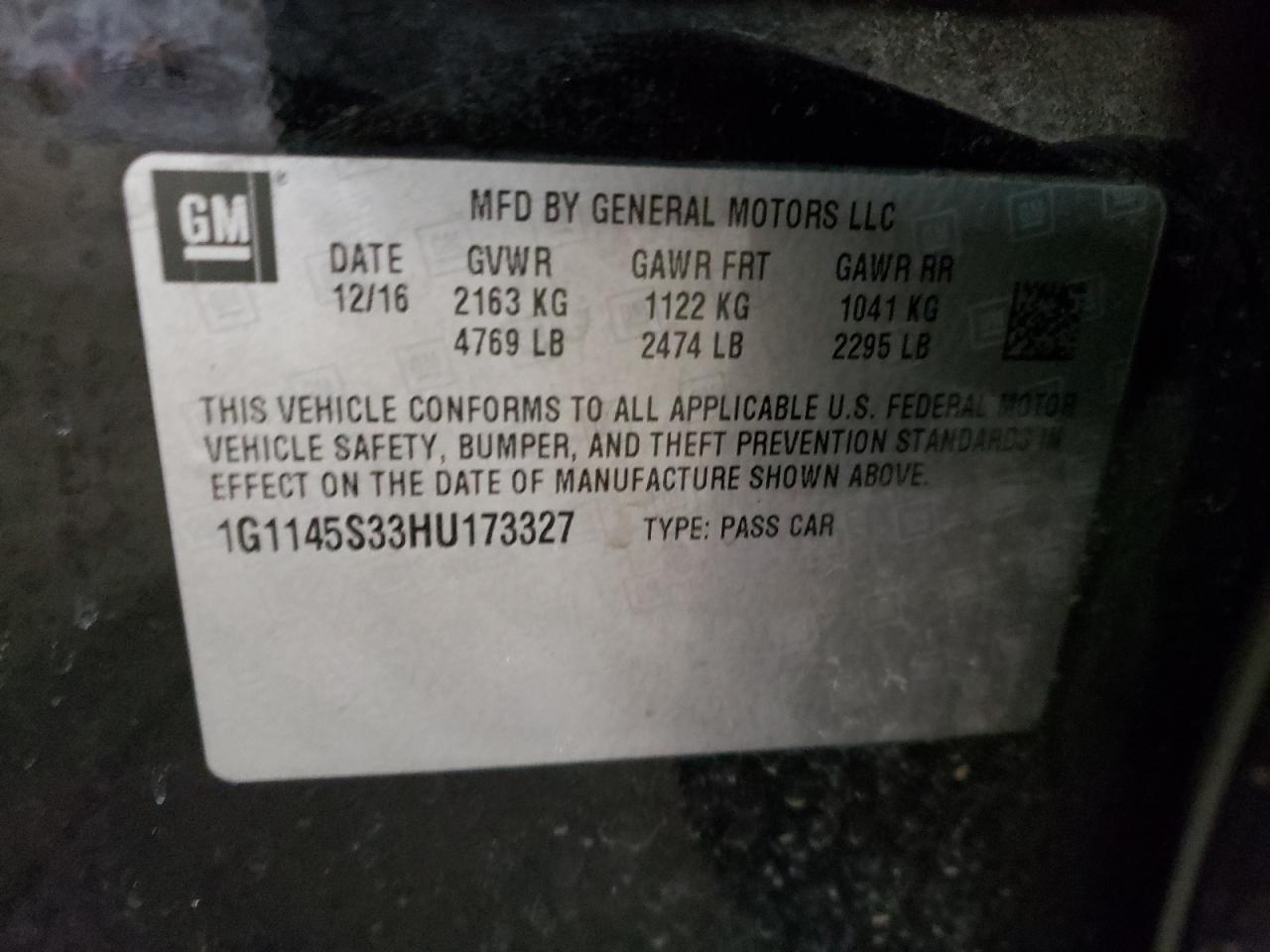 Photo 10 from auction – 2017 CHEVROLET IMPALA PRE with VIN 1G1145S33HU173327