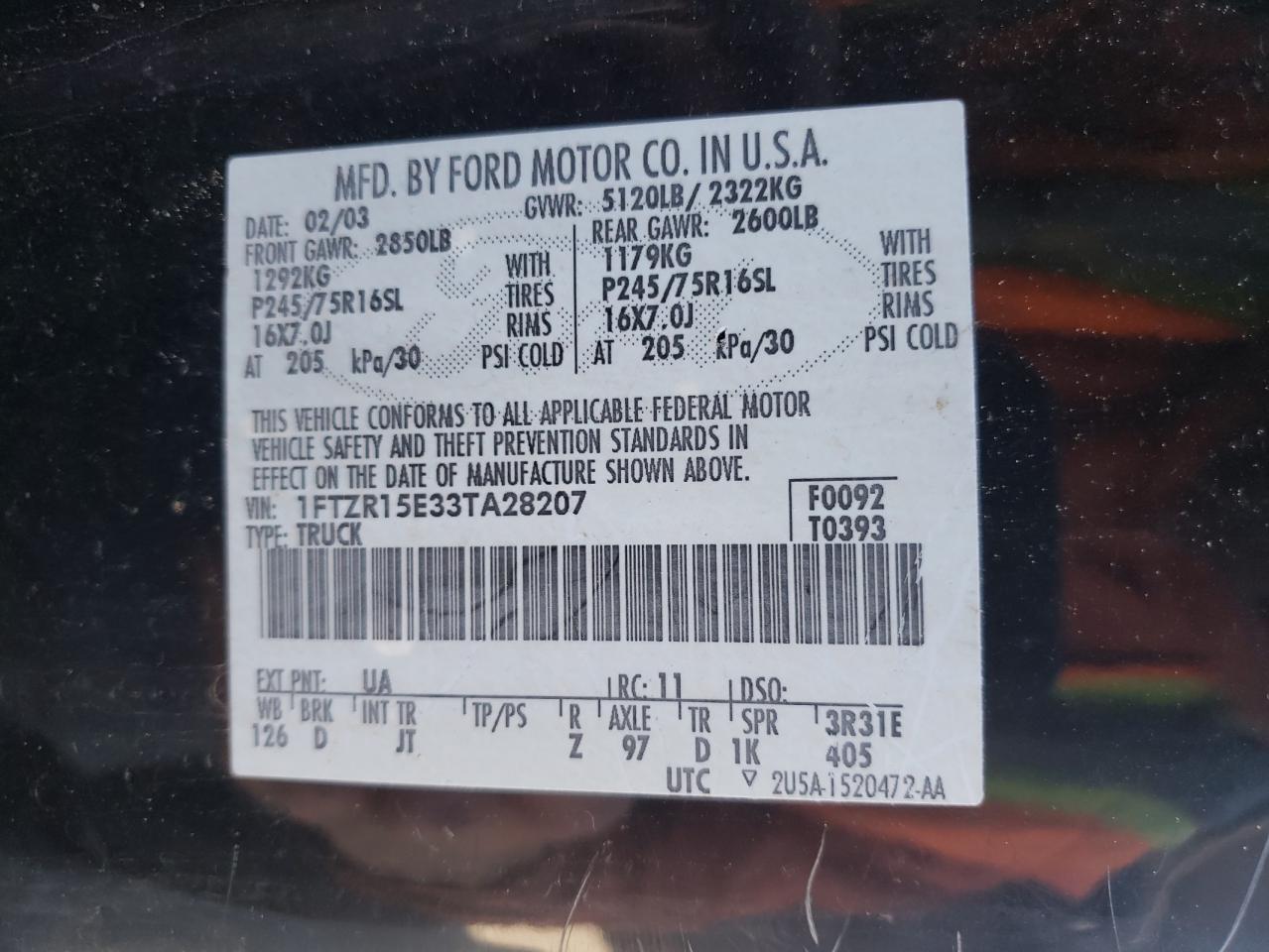 Photo 10 from auction – 2003 FORD RANGER SUP with VIN 1FTZR15E33TA28207