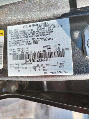 Photo 10 from auction – 2020 FORD FUSION SE with VIN 3FA6P0HD6LR149441