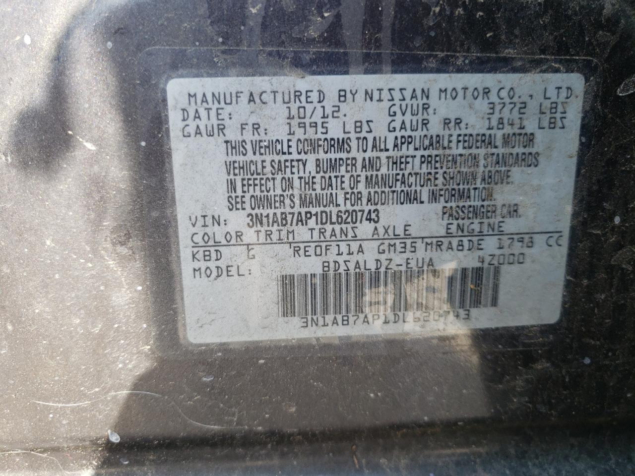 Photo 10 from auction – 2013 NISSAN SENTRA S with VIN 3N1AB7AP1DL620743