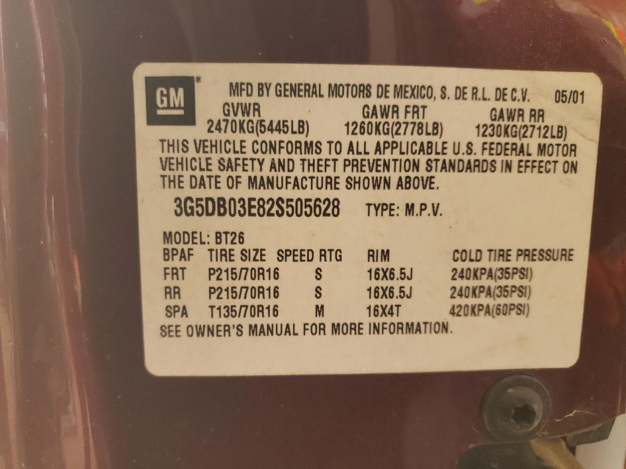Photo 10 from auction – 2002 BUICK RENDEZVOUS with VIN 3G5DB03E82S505628