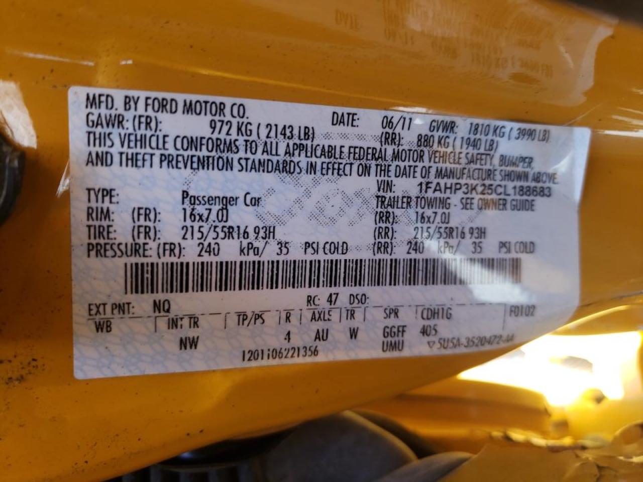 Фото 10 с аукциона – 2012 FORD FOCUS SE с VIN 1FAHP3K25CL188683