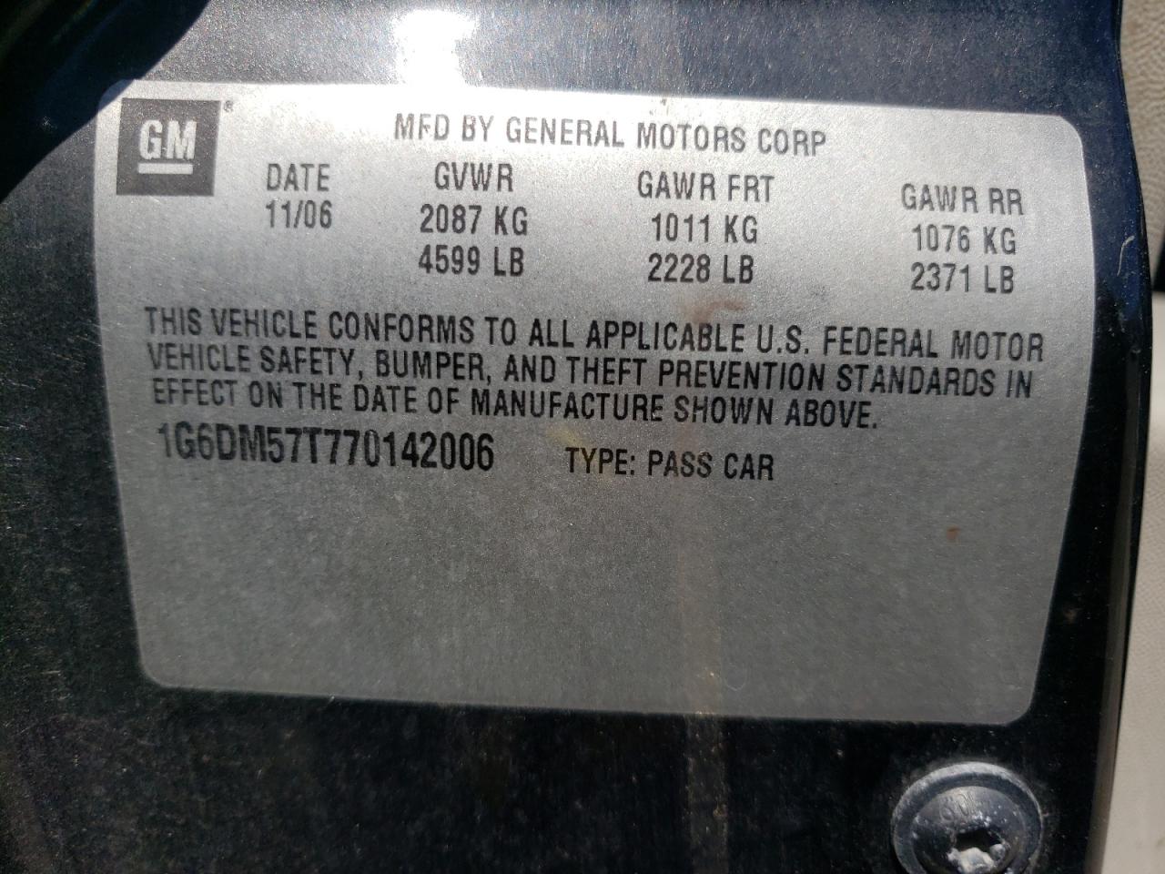 Photo 10 from auction – 2007 CADILLAC CTS with VIN 1G6DM57T770142006