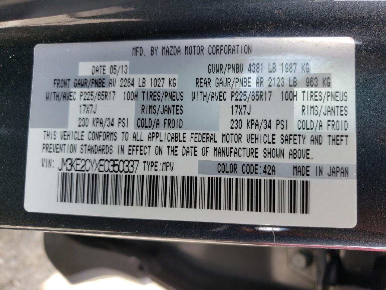 Photo 10 from auction – 2014 MAZDA CX-5 TOURI with VIN JM3KE2CYXE0350337