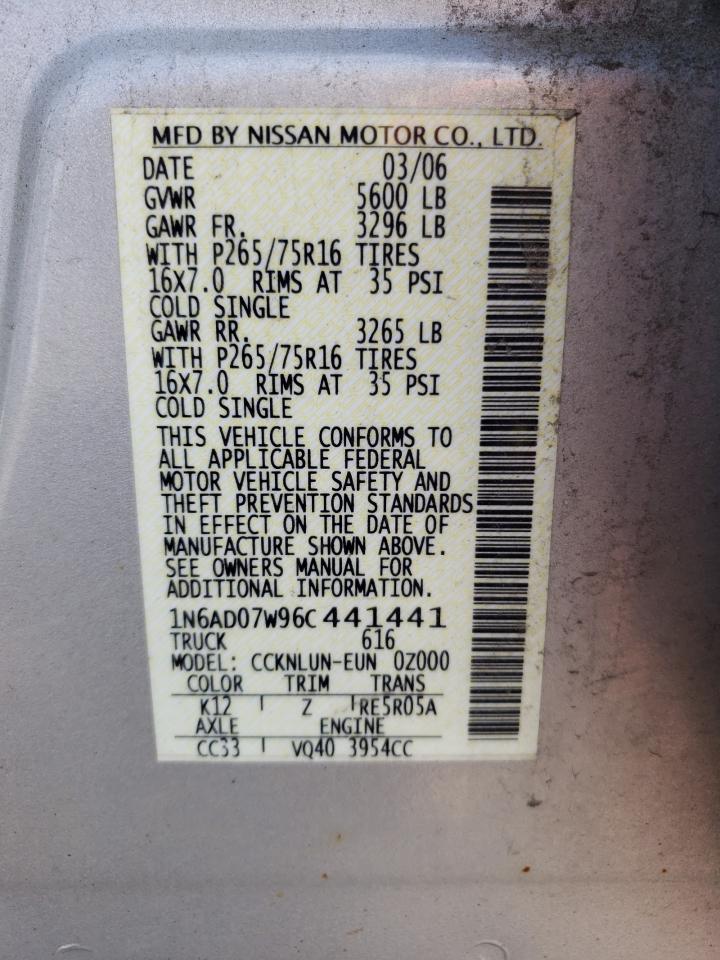 Photo 10 from auction – 2006 NISSAN FRONTIER C with VIN 1N6AD07W96C441441