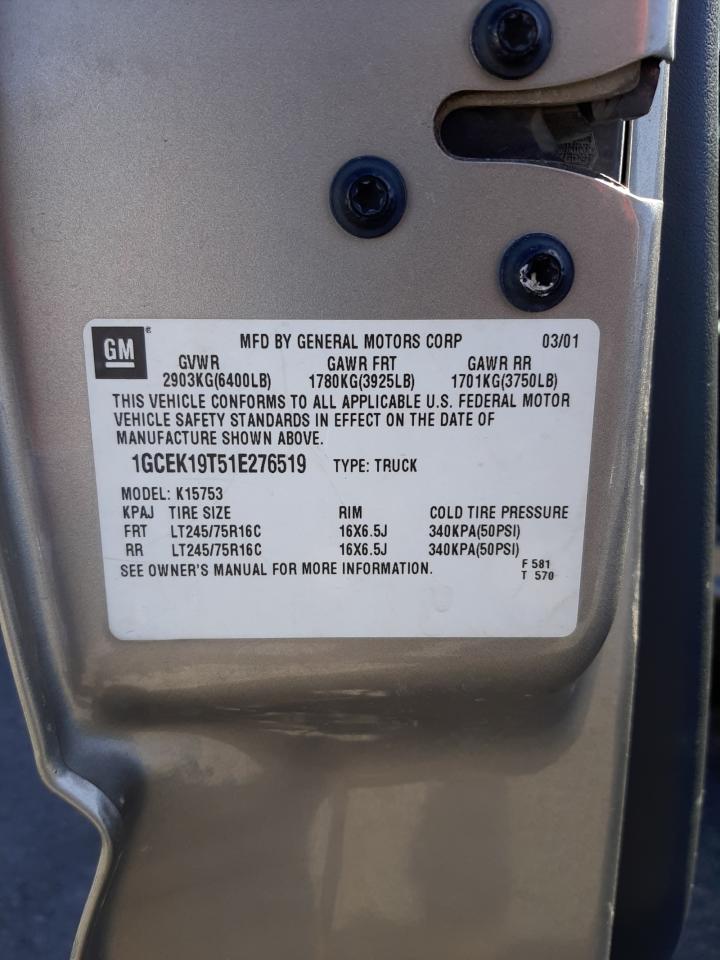 Photo 11 from auction – 2001 CHEVROLET SILVERADO with VIN 1GCEK19T51E276519