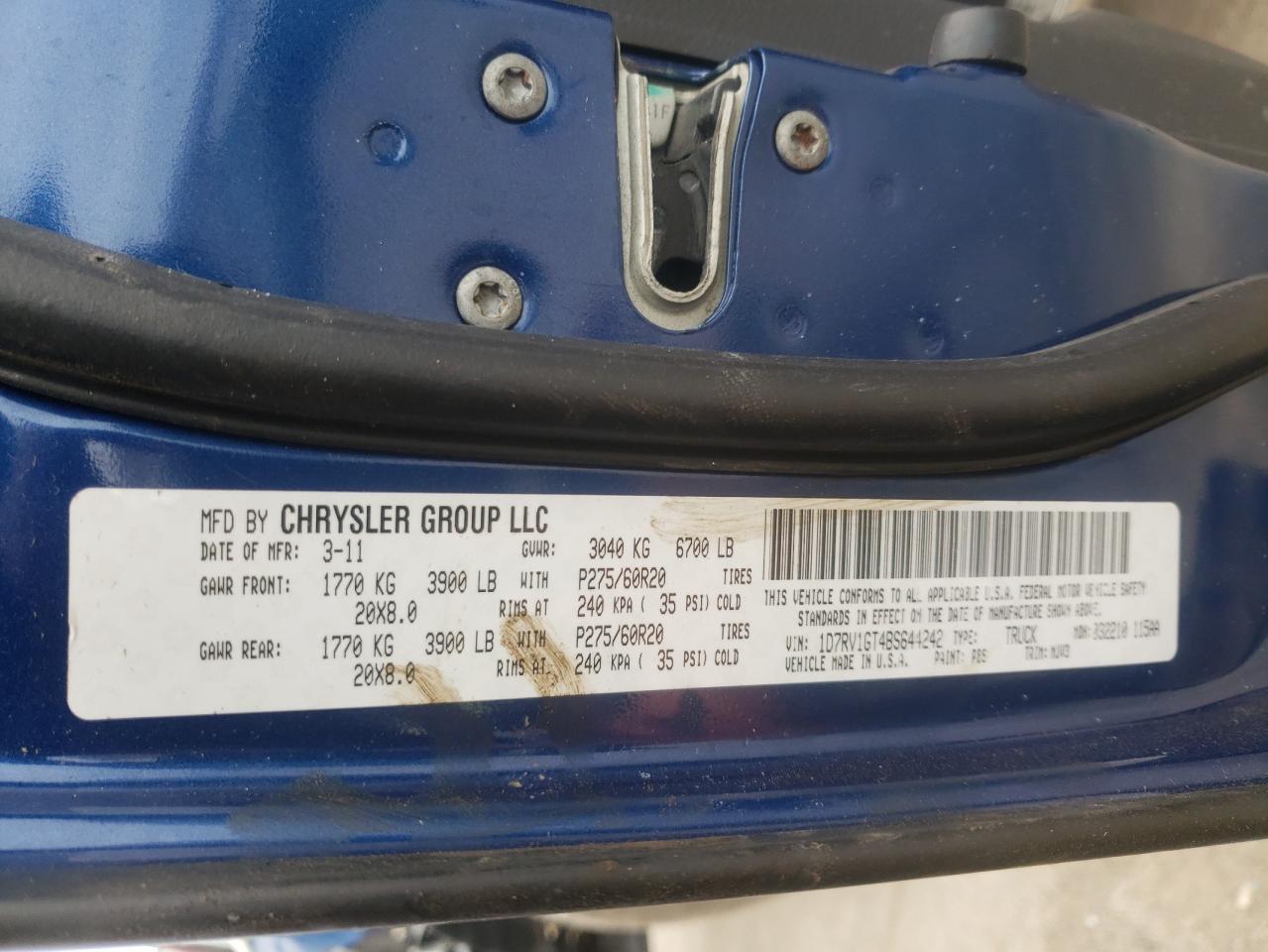 Zdjęcie 10 z aukcji – 2011 DODGE RAM 1500 z VIN 1D7RV1GT4BS644242