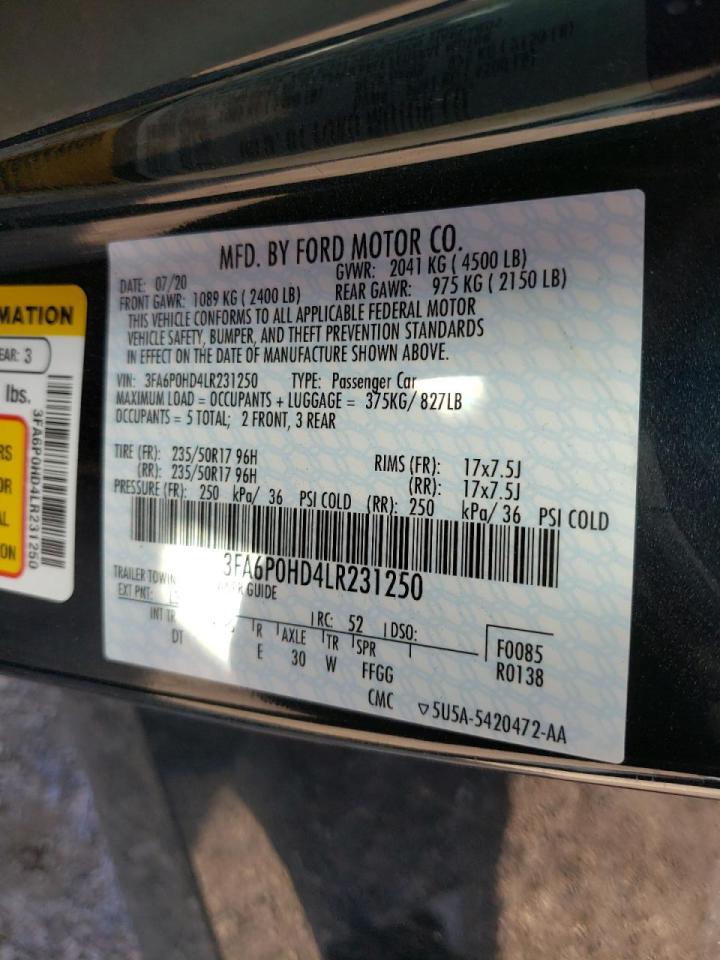 Photo 10 from auction – 2020 FORD FUSION SE with VIN 3FA6P0HD4LR231250