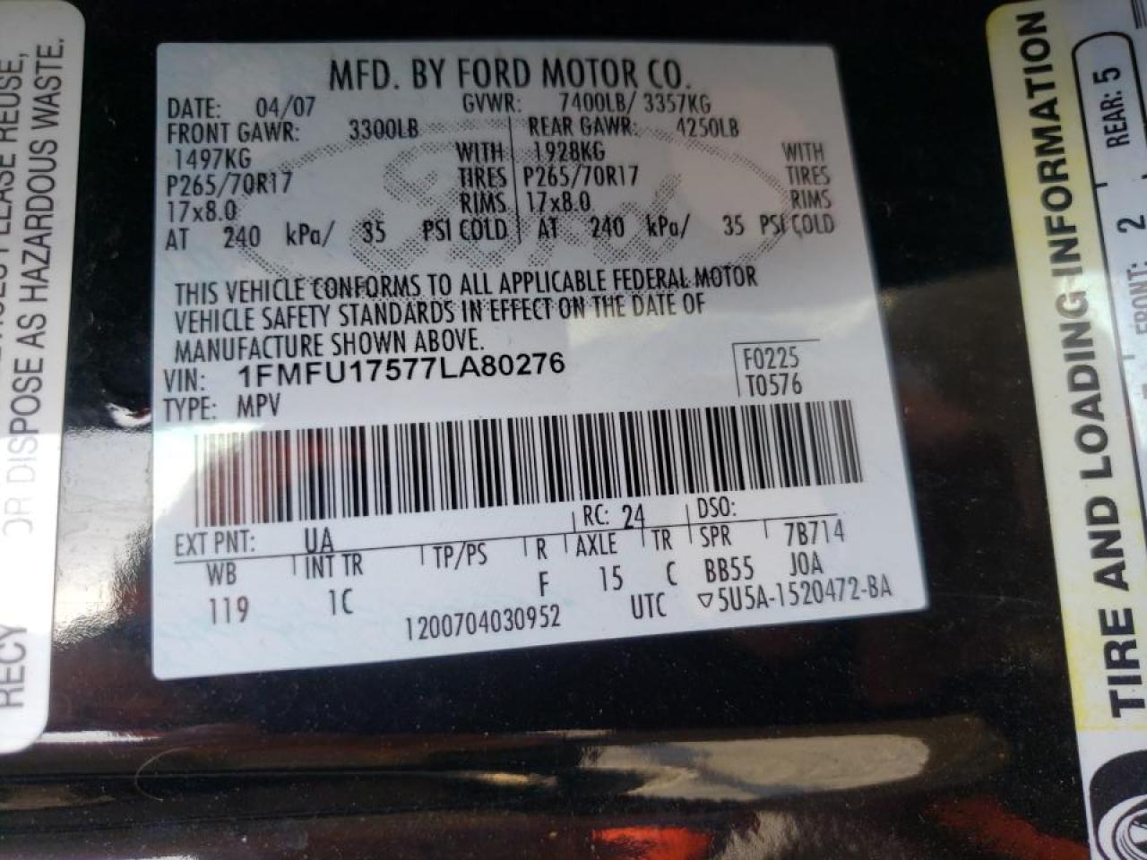 Photo 10 from auction – 2007 FORD EXPEDITION with VIN 1FMFU17577LA80276