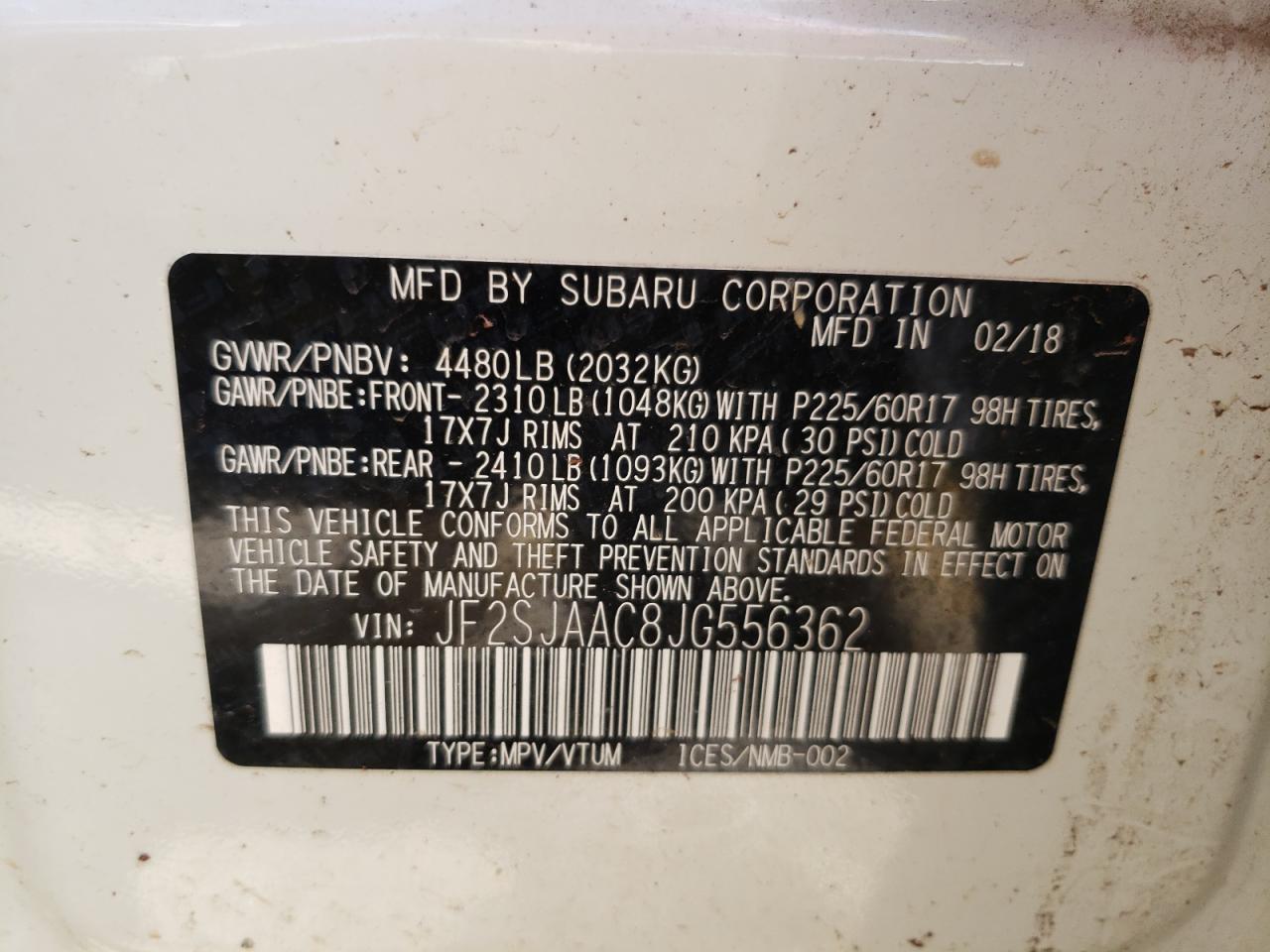 Photo 10 from auction – 2018 SUBARU FORESTER 2 with VIN JF2SJAAC8JG556362