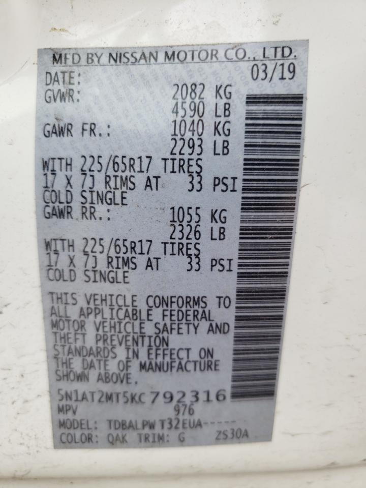 Photo 10 from auction – 2019 NISSAN ROGUE S with VIN 5N1AT2MT5KC792316