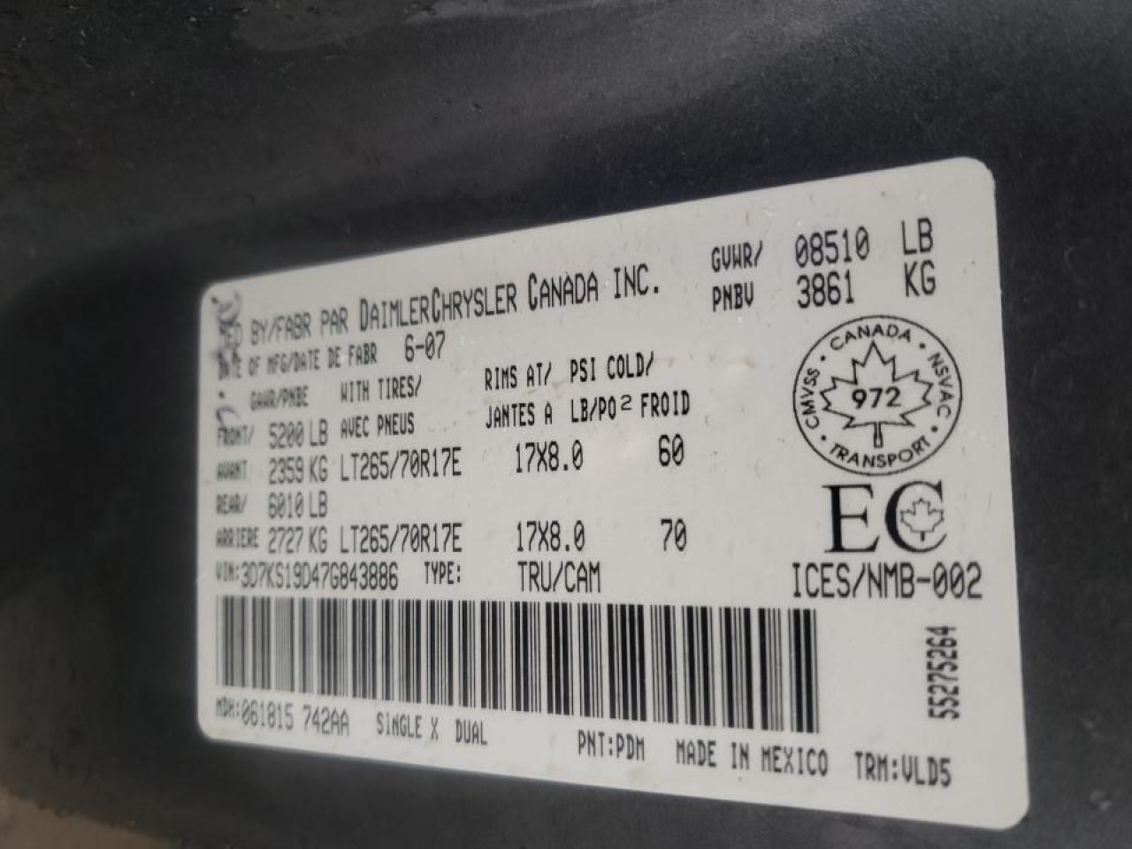 Photo 10 from auction – 2007 DODGE RAM 1500 with VIN 3D7KS19D47G843886