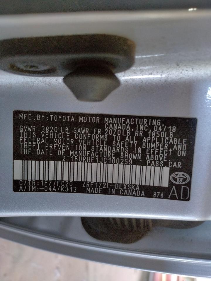 Photo 10 from auction – 2018 TOYOTA COROLLA L with VIN 2T1BURHE1JC100259