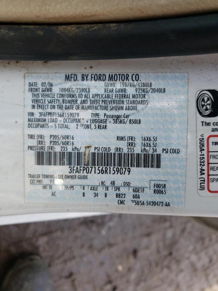 Photo 10 from auction – 2006 FORD FUSION SE with VIN 3FAFP07156R159079