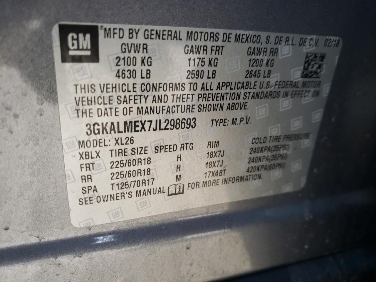 Photo 10 from auction – 2018 GMC TERRAIN SL with VIN 3GKALMEX7JL298693