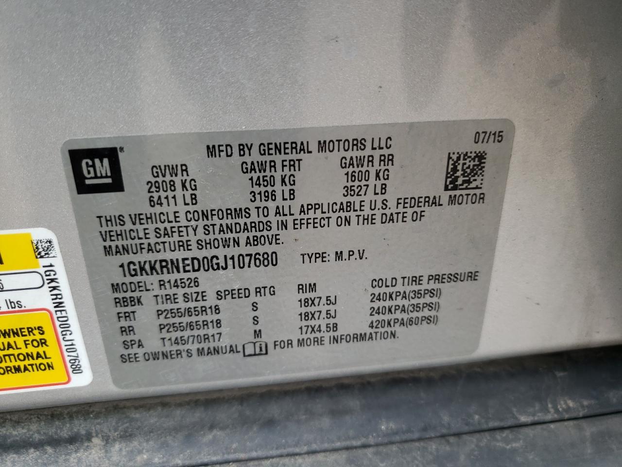 Photo 10 from auction – 2016 GMC ACADIA SLE with VIN 1GKKRNED0GJ107680