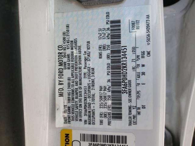 Photo 10 from auction – 2019 FORD FUSION SE with VIN 3FA6P0HD2KR134451
