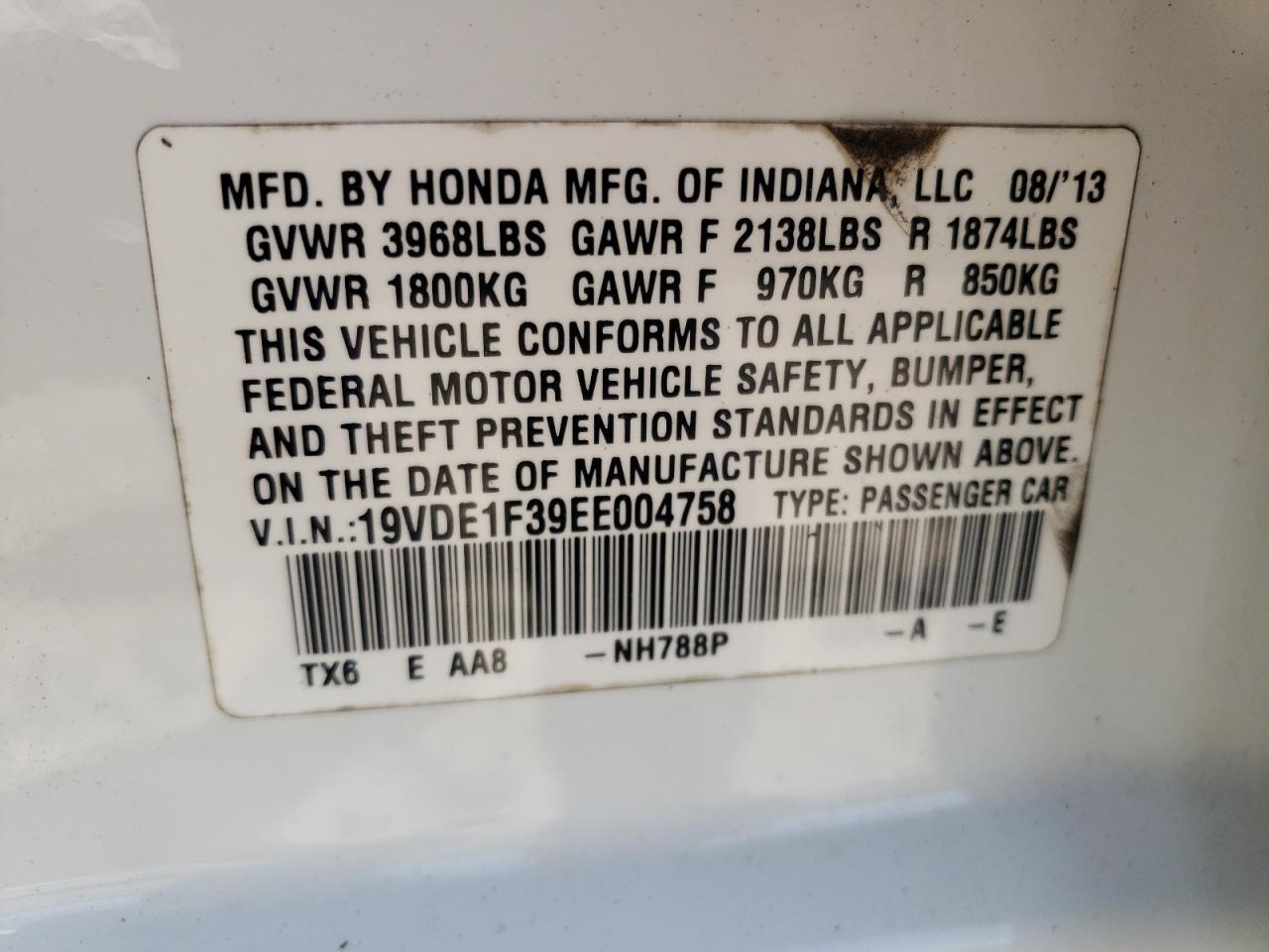 Photo 10 from auction – 2014 ACURA ILX 20 with VIN 19VDE1F39EE004758