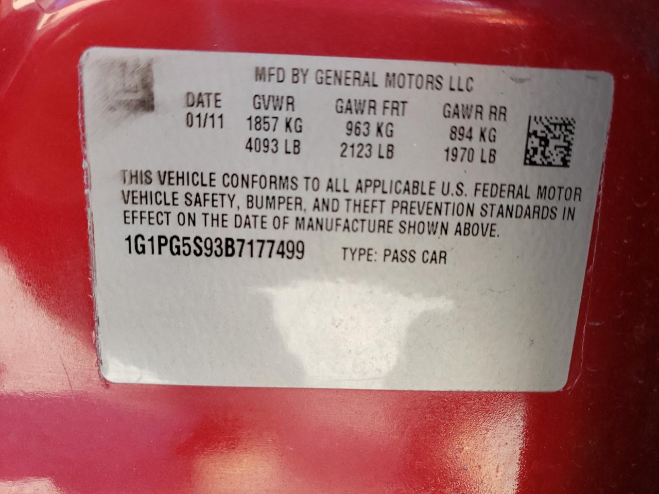 Photo 10 from auction – 2011 CHEVROLET CRUZE LT with VIN 1G1PG5S93B7177499