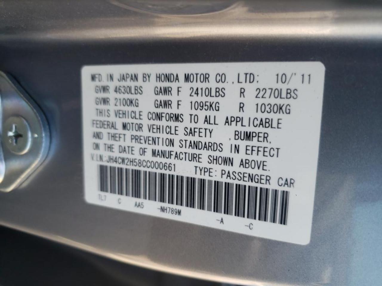 Photo 10 from auction – 2012 ACURA TSX with VIN JH4CW2H58CC000661