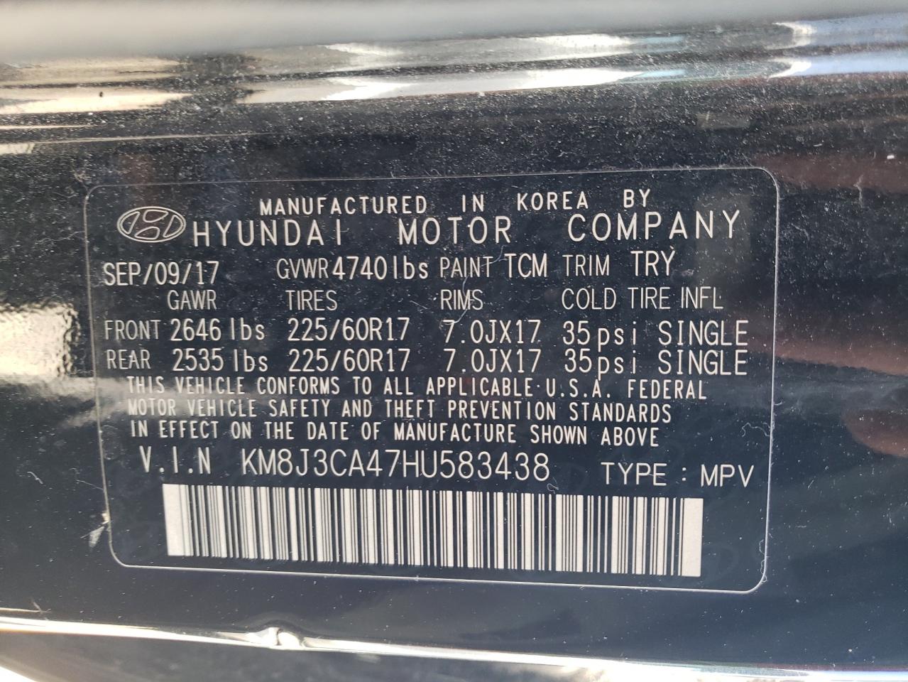 Photo 10 from auction – 2017 HYUNDAI TUCSON LIM with VIN KM8J3CA47HU583438