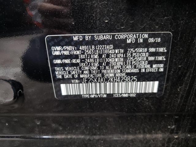 Photo 10 from auction – 2019 SUBARU FORESTER S with VIN JF2SKAKC2KH429825