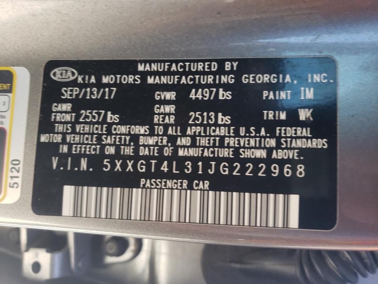 Photo 10 from auction – 2018 KIA OPTIMA LX with VIN 5XXGT4L31JG222968