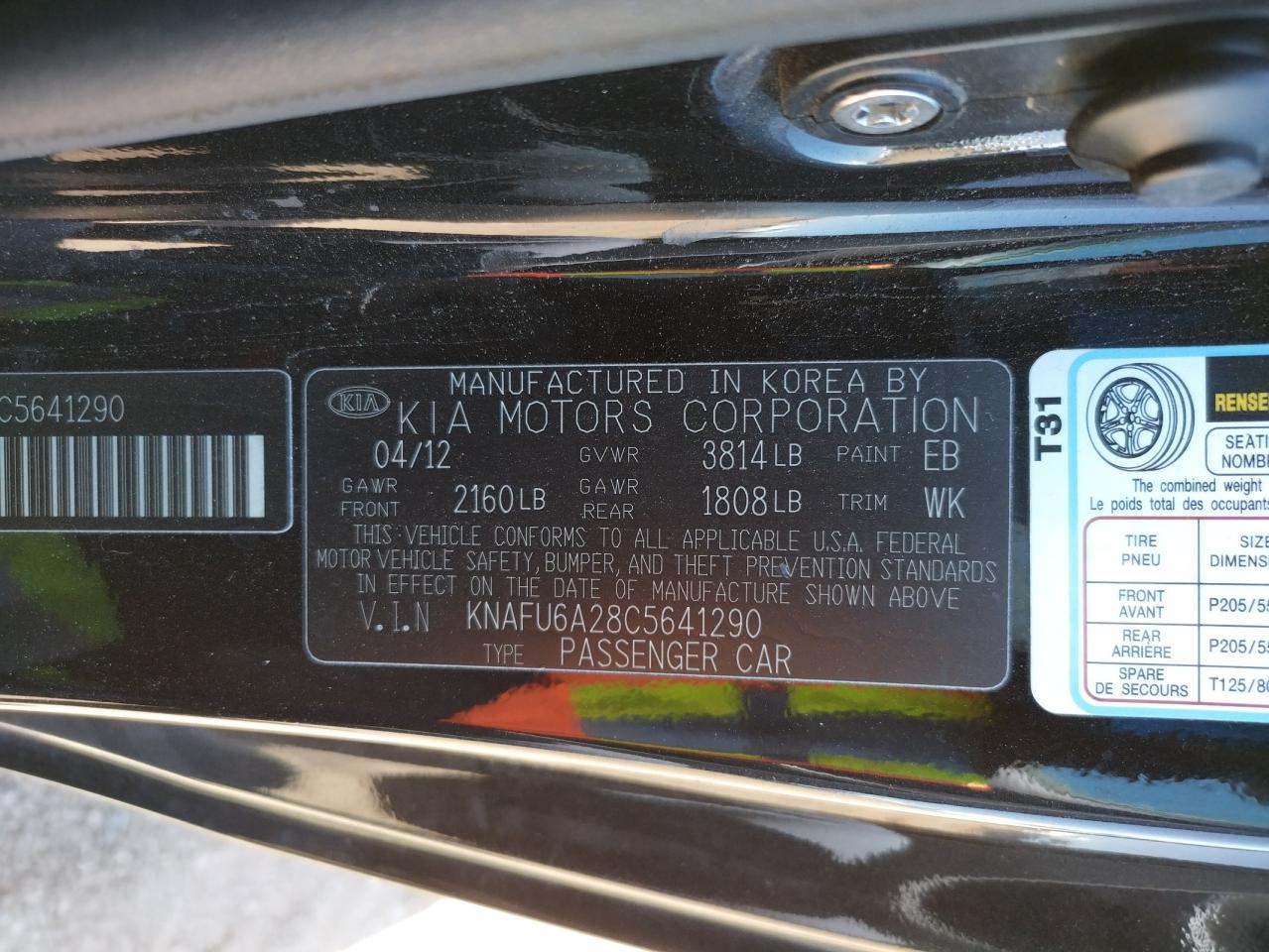 Photo 10 from auction – 2012 KIA FORTE EX with VIN KNAFU6A28C5641290
