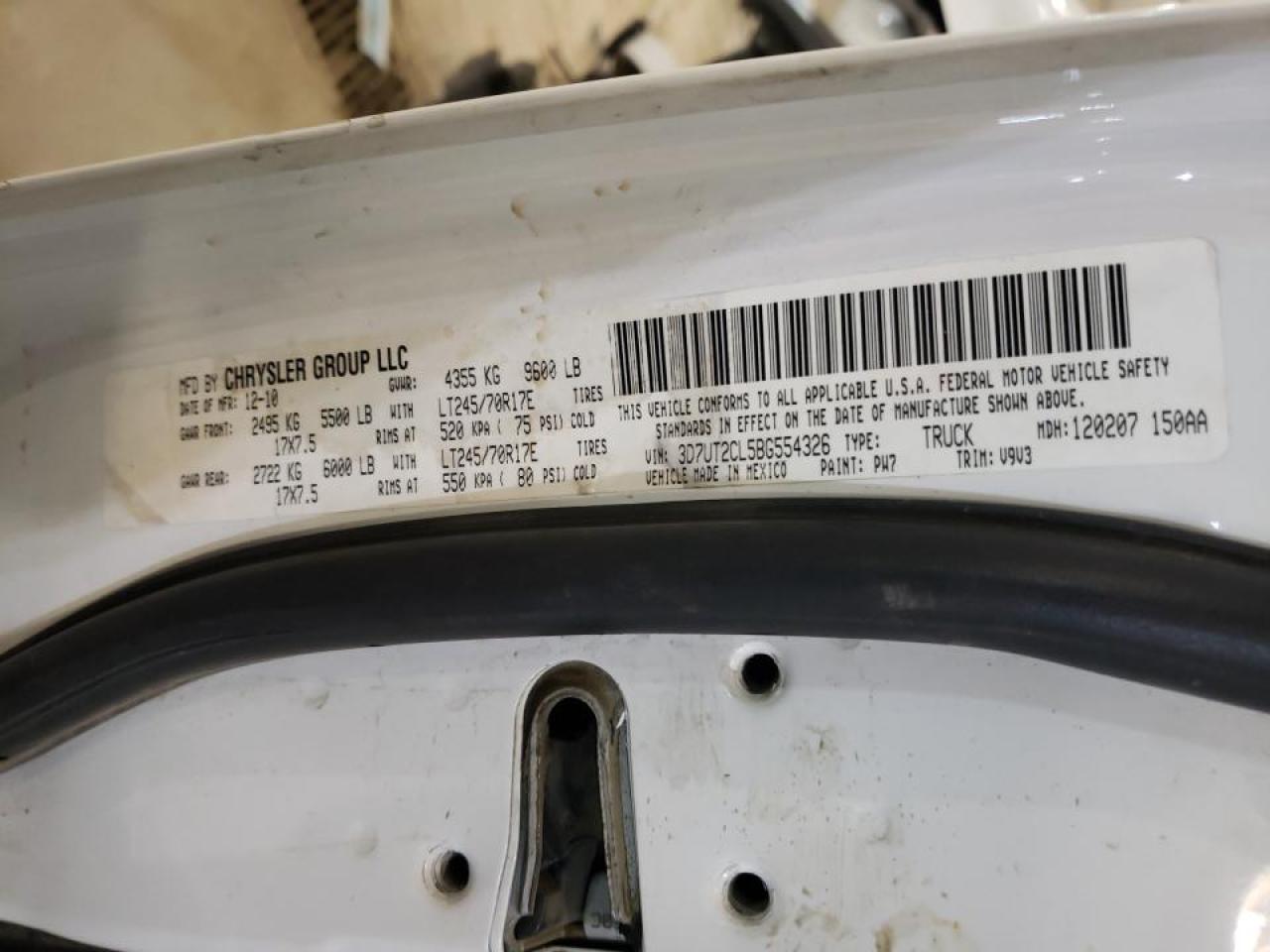 Photo 10 from auction – 2011 DODGE RAM 2500 with VIN 3D7UT2CL5BG554326
